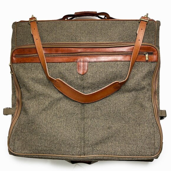 Hartmann Garment Bag Tweed with Leather Trim Large Folding Travel Bag - Picture 1 of 13